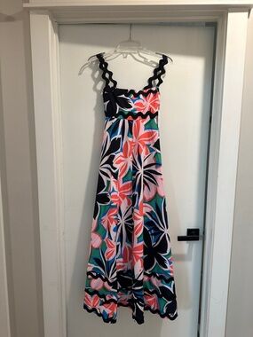 Colorful Floral Maxi Dress with Wavy Straps